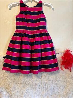 Polo by Ralph Lauren Navy and Fuchsia Striped Girls Dress